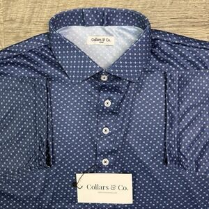 NEW Collars & Co polo mens large blue star AOP active performance stretch casual